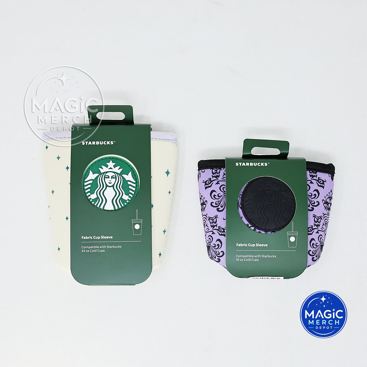 Starbucks Haunted Mansion 16 oz + 24 oz Summertime Castle Mickey Ear Cup Sleeves