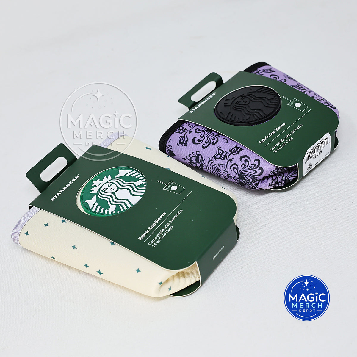 Starbucks Haunted Mansion 16 oz + 24 oz Summertime Castle Mickey Ear Cup Sleeves